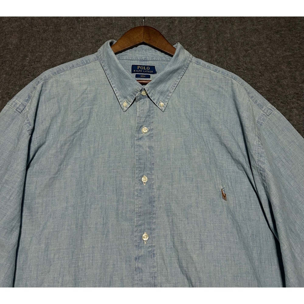 Polo ralph lauren indigo chambray button shirt mens denim flesh pony read